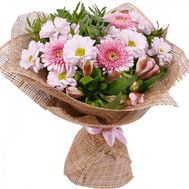 Букет із 4 хризантем, 3 гербер і 6 альстромерій