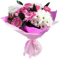 Букет із 3 хризантем, 3 гербер і 5 троянд