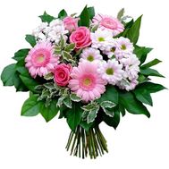 Букет із 2 хризантем, 3 гербер і 3 троянд