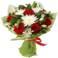 Букет із 7 троянд, 7 альстромерій і 3 хризантем