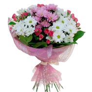 Букет із 5 хризантем і 4 гілок троянд