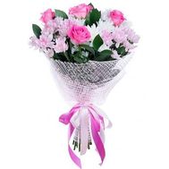 Букет із 6 хризантем і 5 троянд