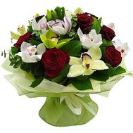 Букет із 12 орхідей і 7 троянд