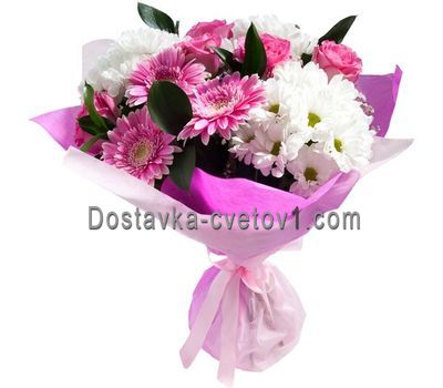 Букет із 3 хризантем, 3 гербер і 5 троянд