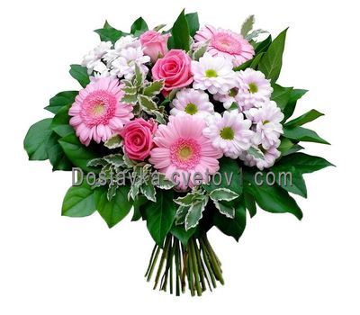 Букет із 2 хризантем, 3 гербер і 3 троянд