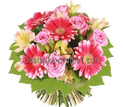 Букет із 5 гербер, 6 альстромрій і 6 роз