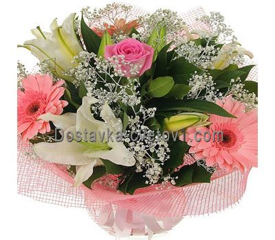 Букет із 1 троянди, 3 гербер та 1 лілії