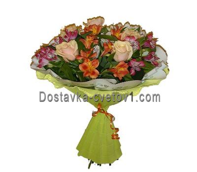 Букет квітів із 5 троянд і 4 альстромерій