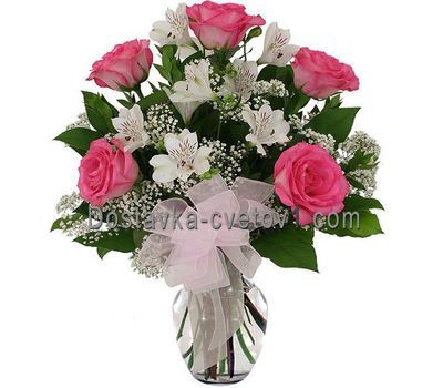 Букет квітів із 5 троянд і 4 альстромерій