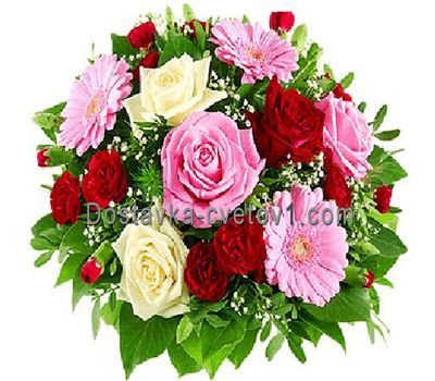 Букет квітів із 9 троянд, 3 гебреб і 7 гвоздик