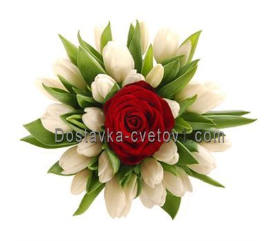 Букет весняних квітів з 24 тюльпанів і 1 троянди