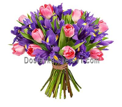 Букет 11 тюльпанів і 20 ірисів